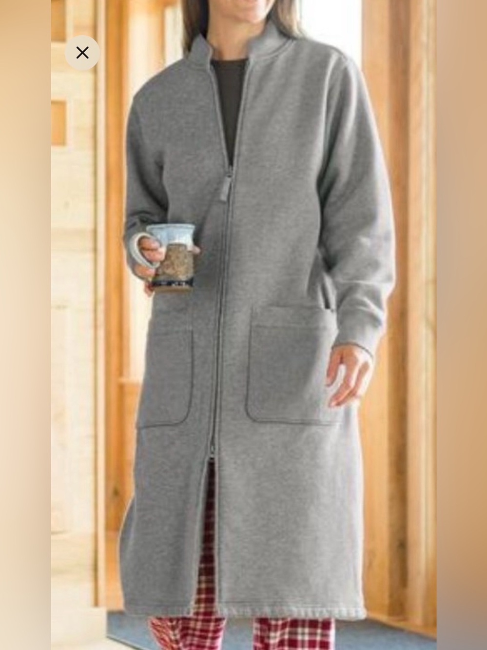 Duluth Trading Co Gray Long Zip-Front Sweatshirt Robe with Patch Pockets